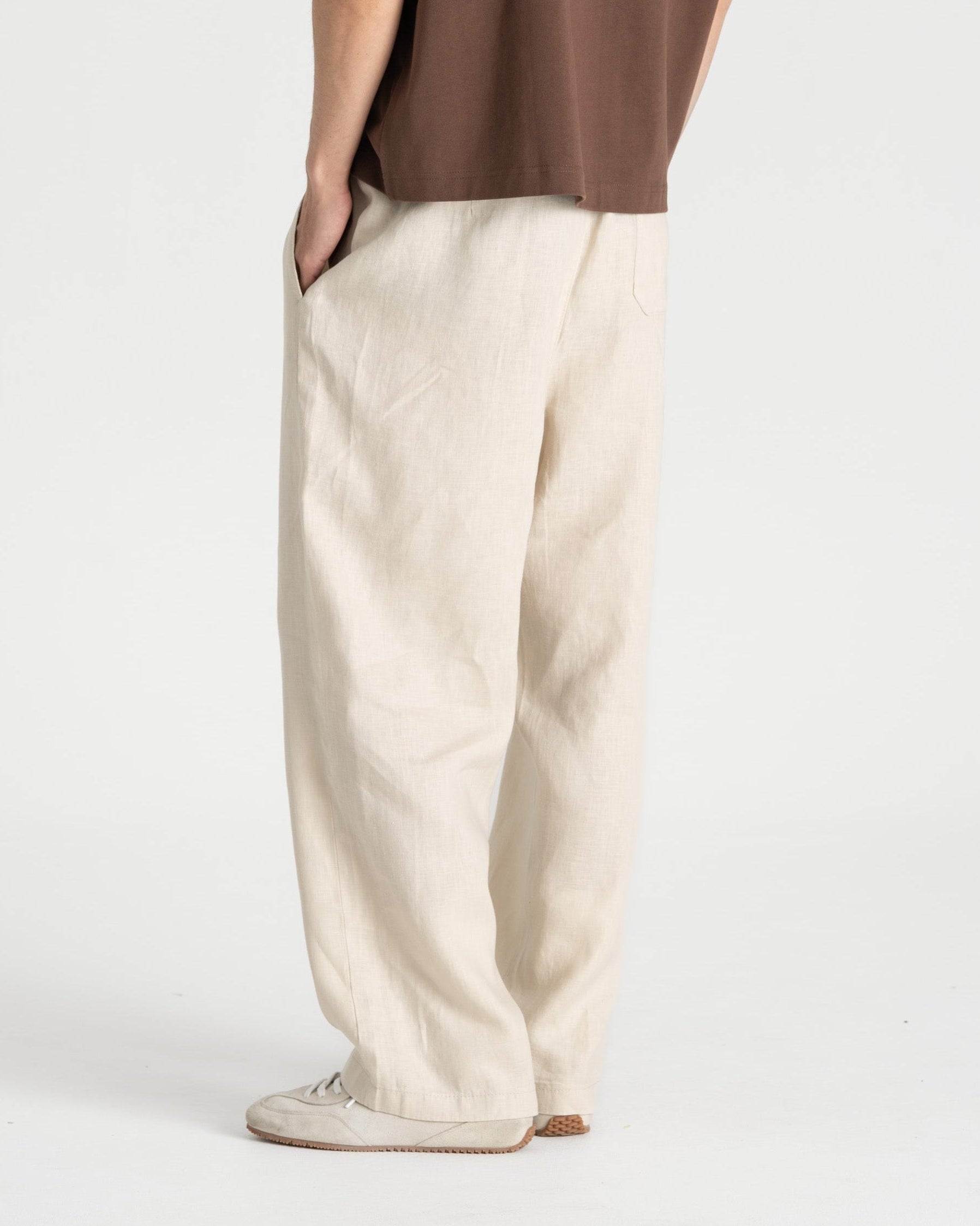 Baggy 100% hørbukser Beige